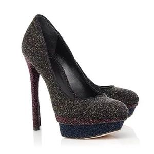 B Brian Atwood Fontanne Glitter Stiletto Heels 36